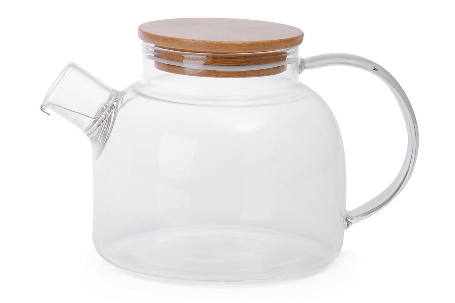 Заварочный чайник из термостойкого стекла с деревянной крышкой и фильтром пружинкой